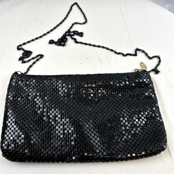 Vintage Black Metal Mesh Purse Evening long chain night out flaw - Picture 3 of 7